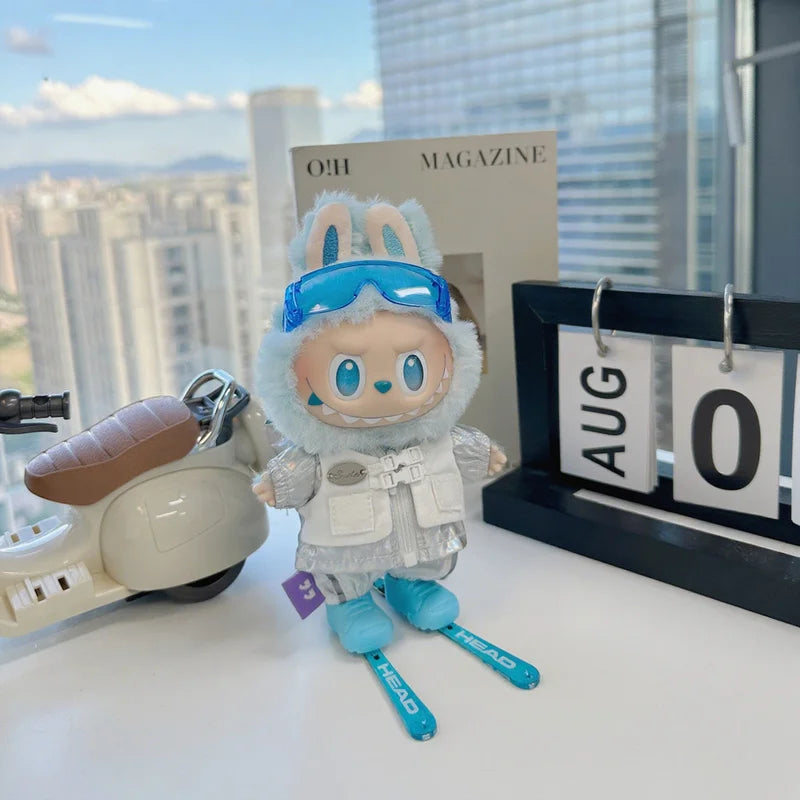For Labubu 17cm Vintage Trench Coat Skateboard Ski Board 3.0 Doll Ski Clothing Set For Ropa Labubu Dolls Clothing Accessories