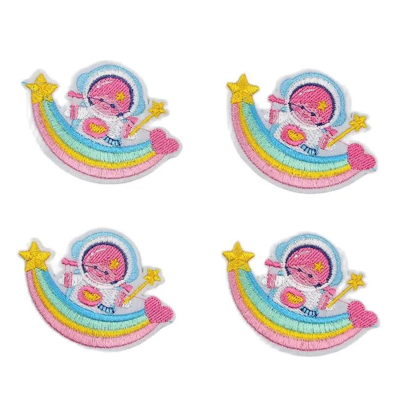 10pcs Cartoon Rainbow Astronaut Stickers DIY Sweaters Jeans Coats Hats Backpack Fabric Appliques Iron On Patches Garments Badge