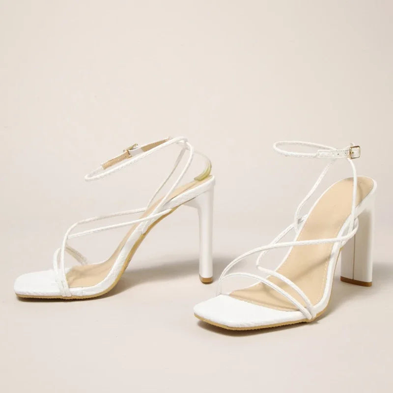 Aneikeh 2026 New Cross Strap Serpentine Strap Stiletto Women's Sandals 35-42 Large High Heel Ladies Shoes Sandalias De Mujer