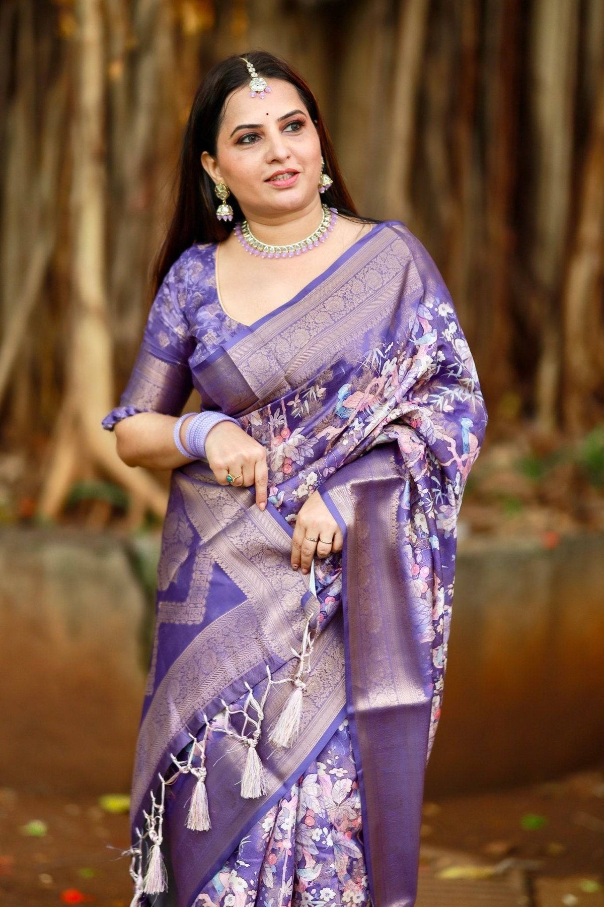 Regal Purple Banarasi Silk Saree with Floral Motifs and Elegant