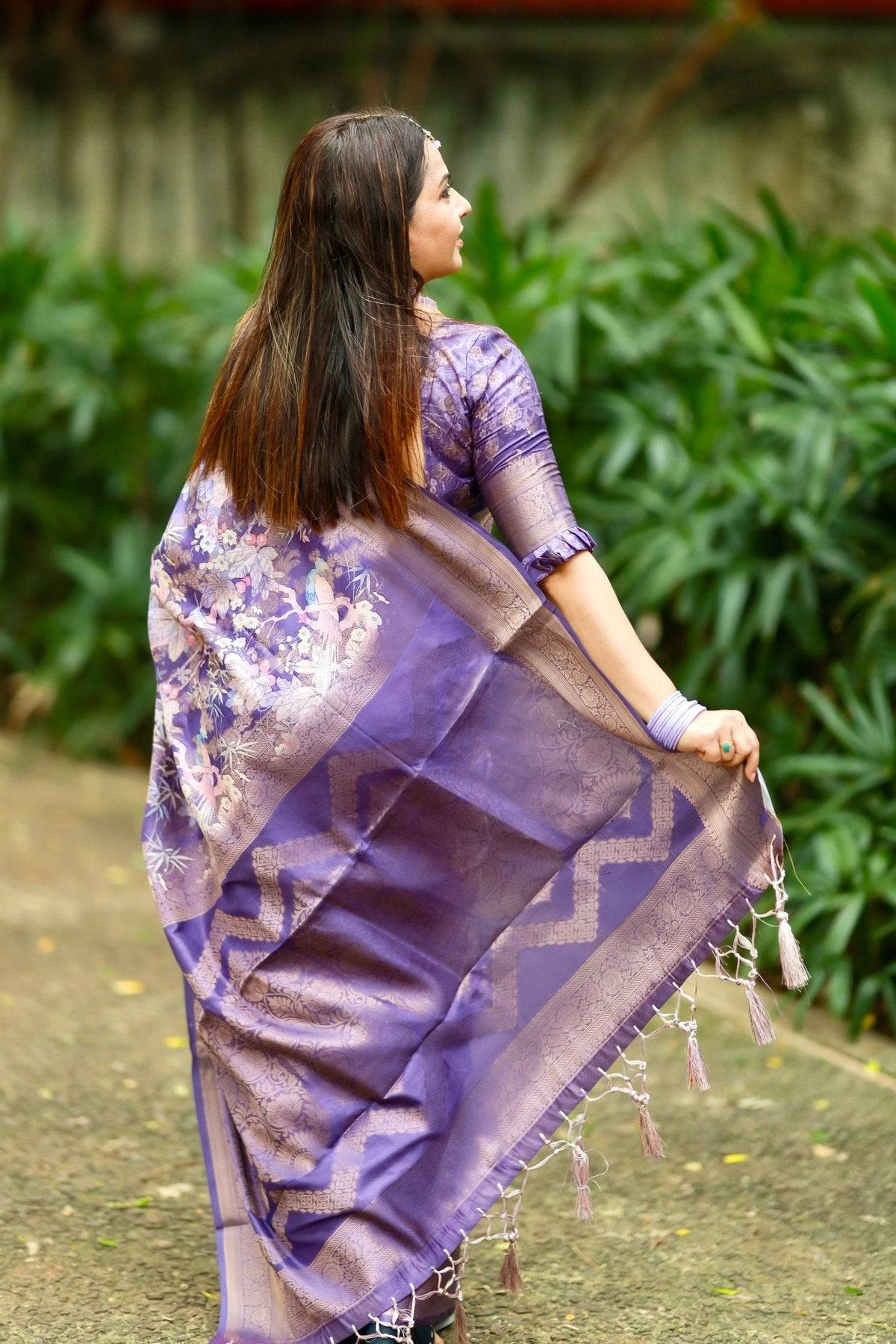 Regal Purple Banarasi Silk Saree with Floral Motifs and Elegant
