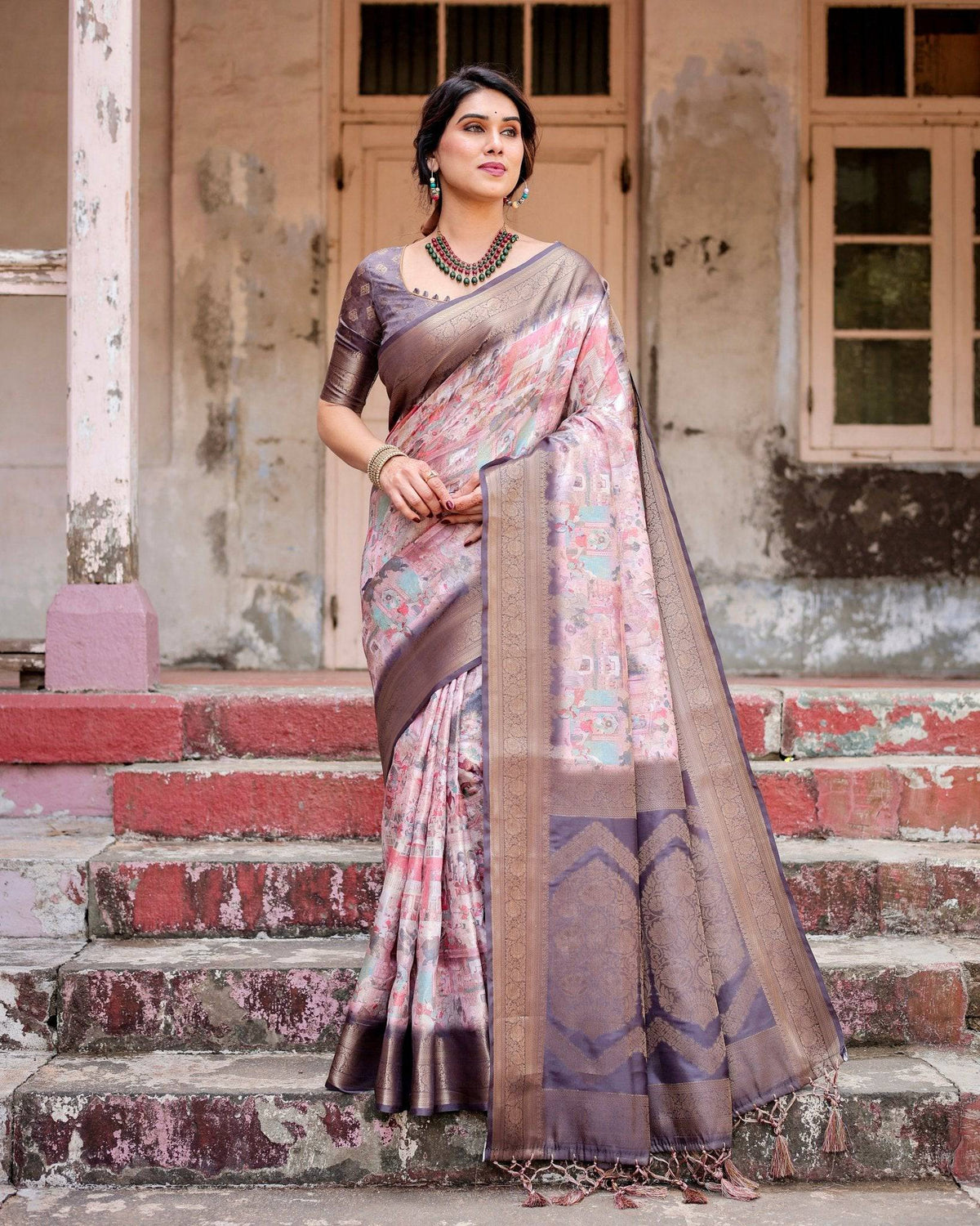 Graceful Lavender Banarasi Silk Saree with Regal Zari Weave and Tassel