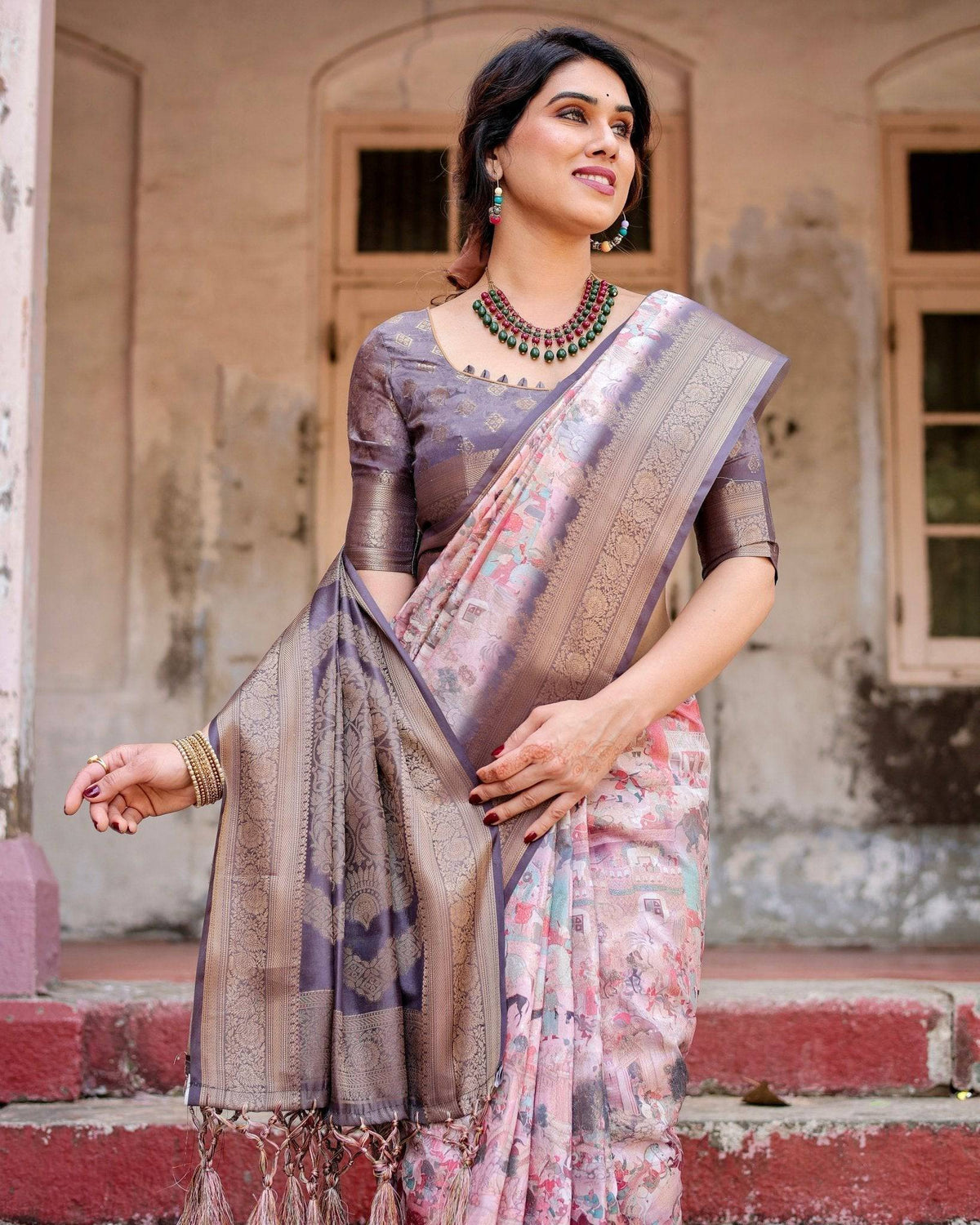 Graceful Lavender Banarasi Silk Saree with Regal Zari Weave and Tassel