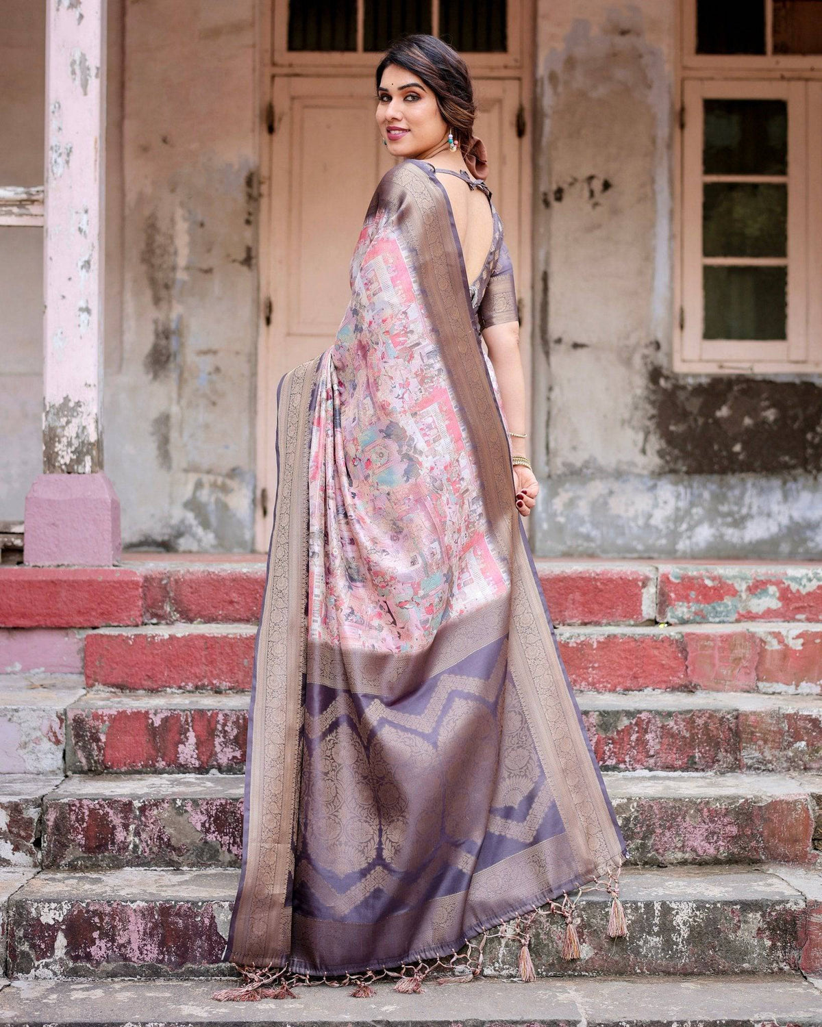 Graceful Lavender Banarasi Silk Saree with Regal Zari Weave and Tassel