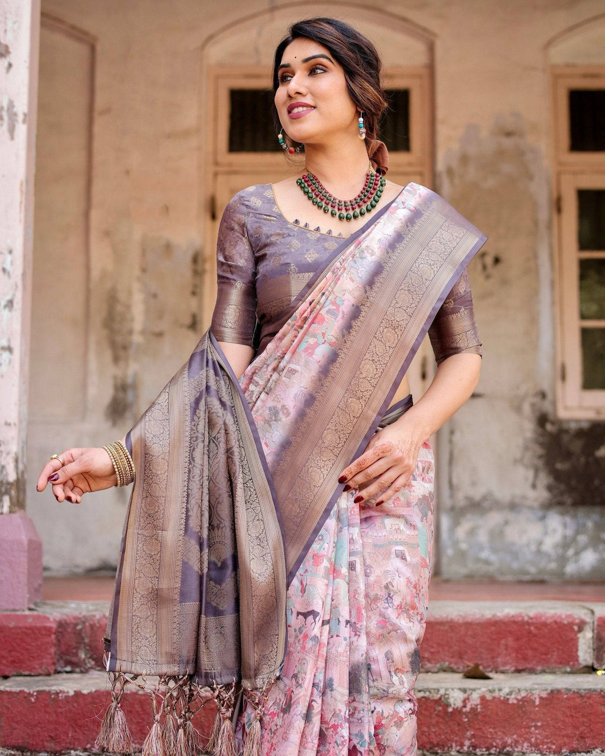 Graceful Lavender Banarasi Silk Saree with Regal Zari Weave and Tassel