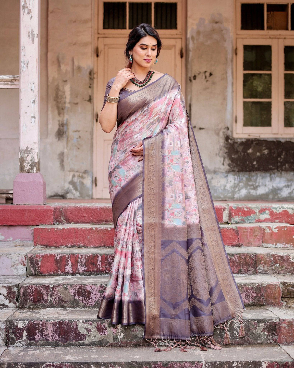 Graceful Lavender Banarasi Silk Saree with Regal Zari Weave and Tassel