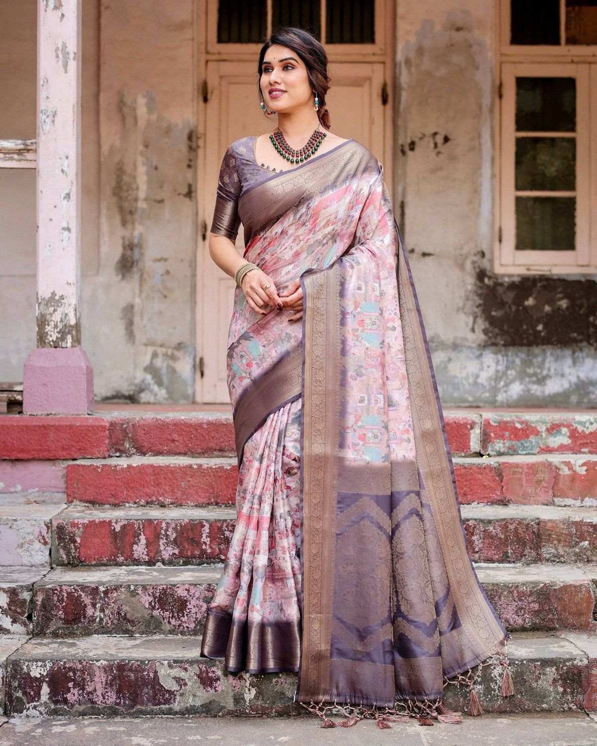 Graceful Lavender Banarasi Silk Saree with Regal Zari Weave and Tassel