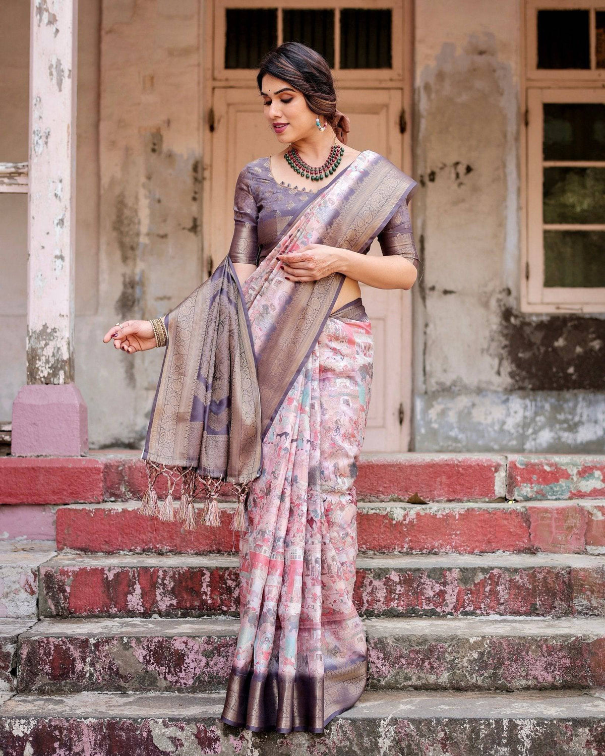 Graceful Lavender Banarasi Silk Saree with Regal Zari Weave and Tassel