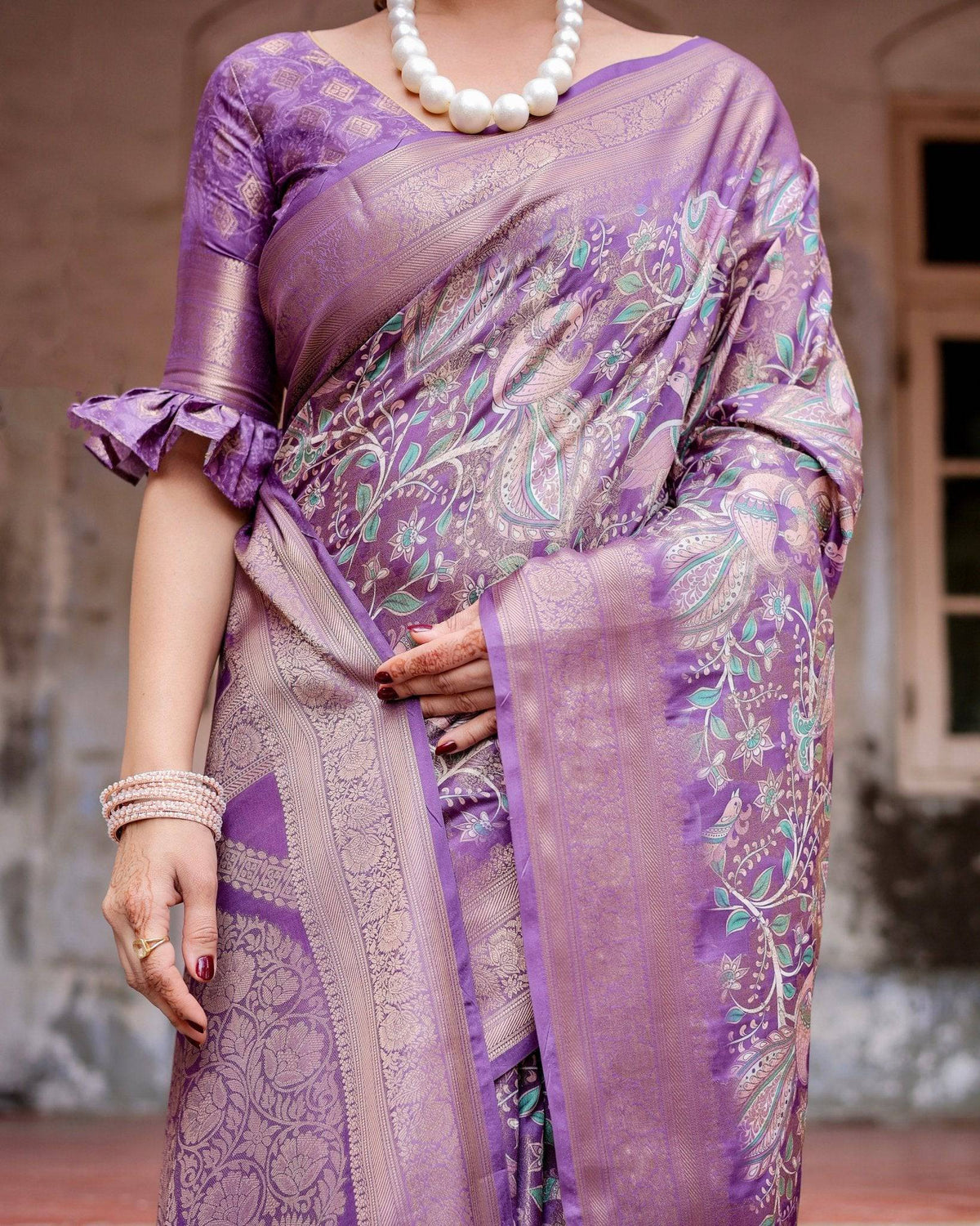 Lavender Banarasi Silk Saree with Intricate Zari Weaving, Tassel