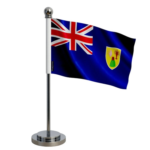 Drapeau bureau des Îles Turques-et-Caïques – Polyester – Socle Acier I