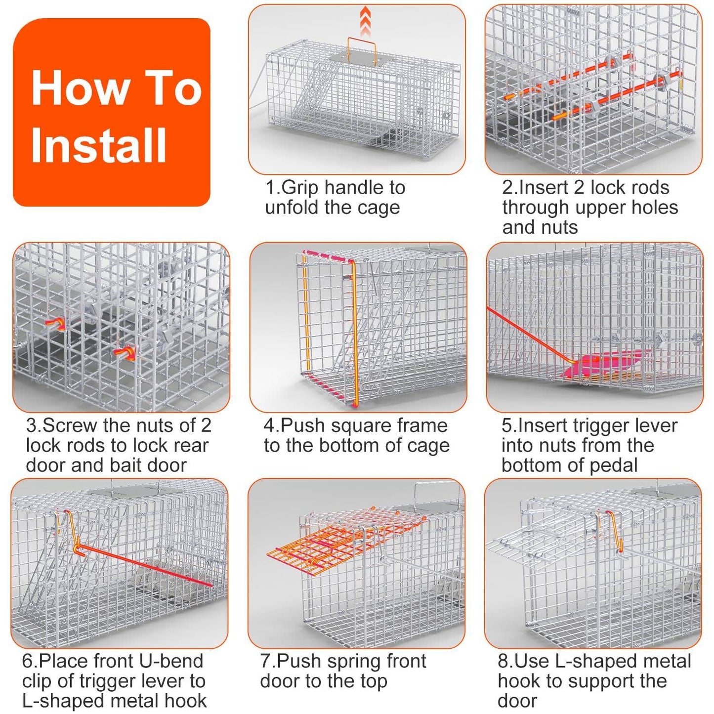 25.59Inch Live Humane Animal Trap Cage Heavy Duty Folding Catch And
