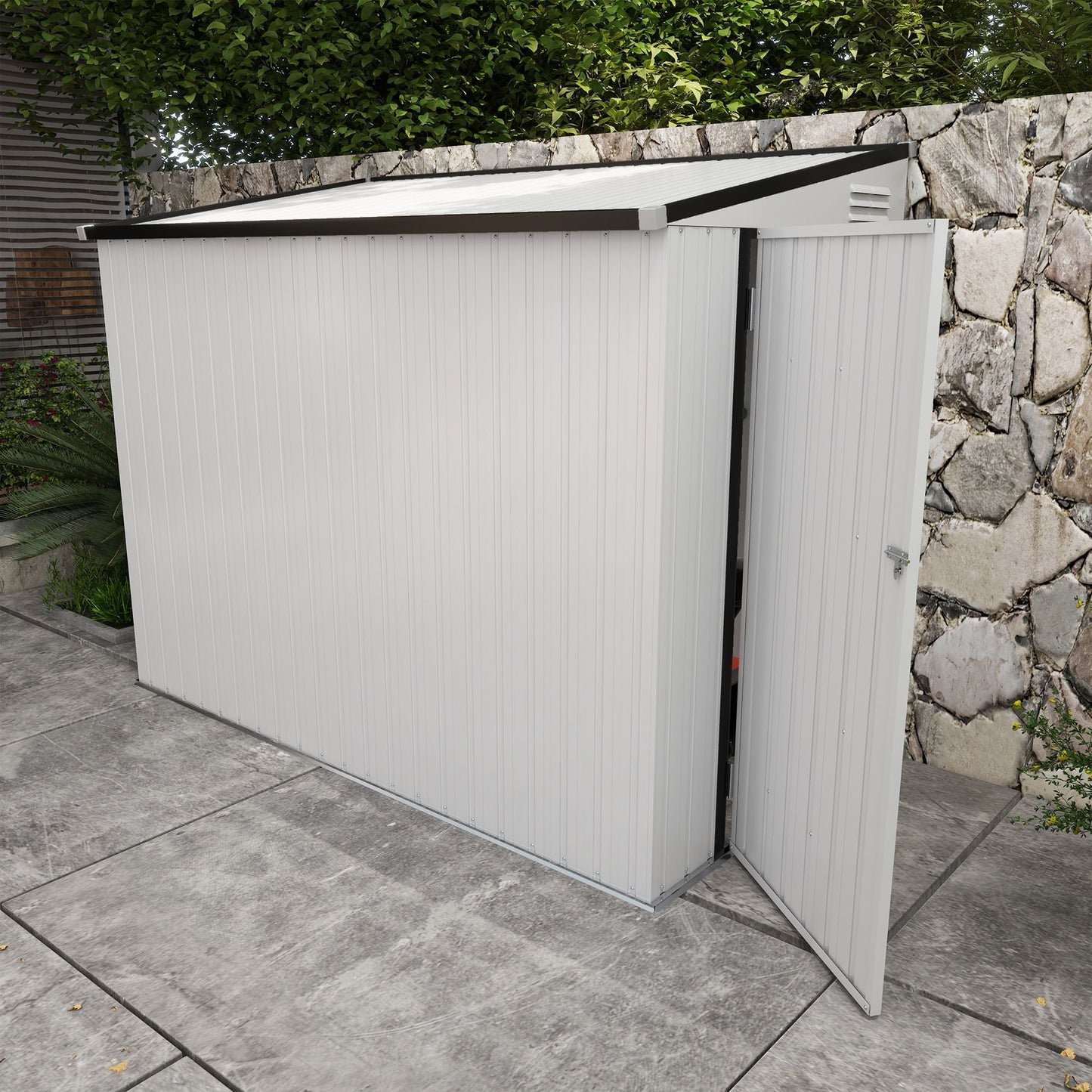 Metal Garden Shed 4x8 ft Lean-to Outdoor Tool House with Lockable Door