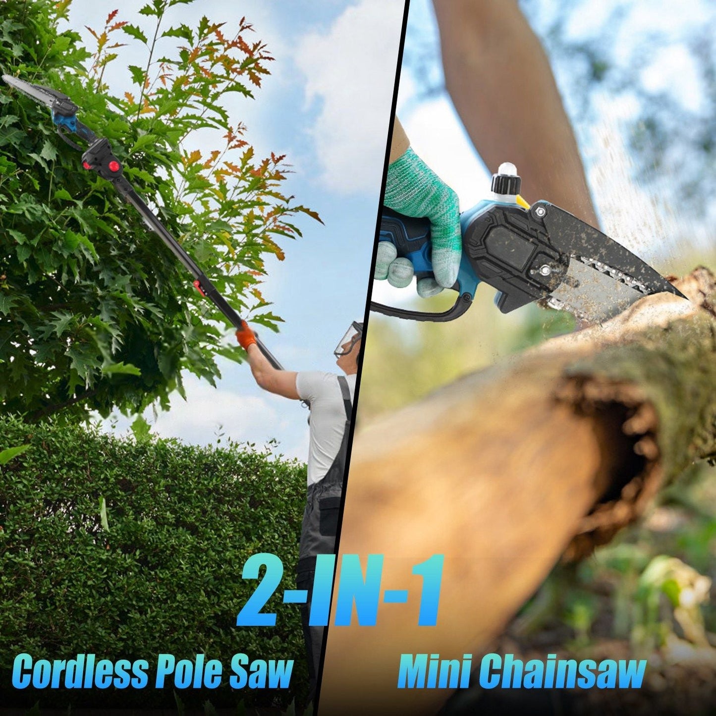 2-In-1 8' Cordless Electric Pole Saw and Mini Chainsaw with Extension