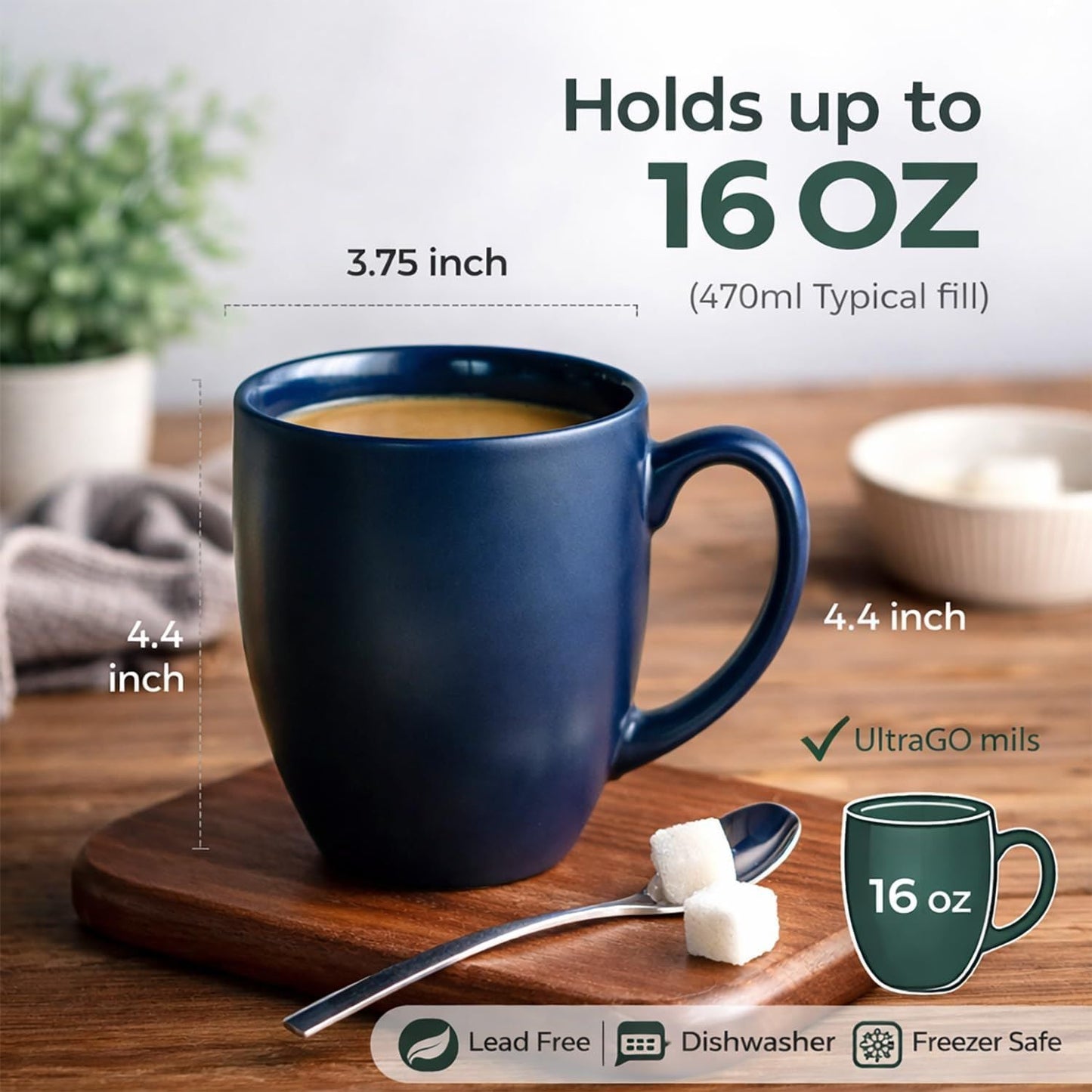 16oz Coffee Mugs Set of 6, Large Ceramic Coffee Mugs for Men, Women,