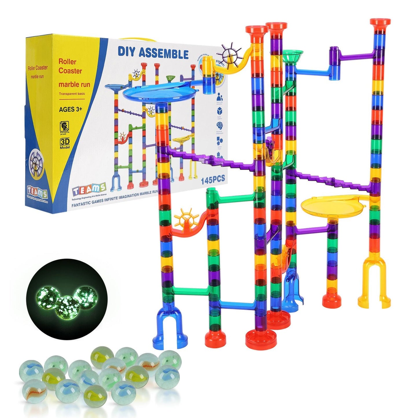 Marble Run Set, 145 Piece Marble Maze Building Block Brain Game, with
