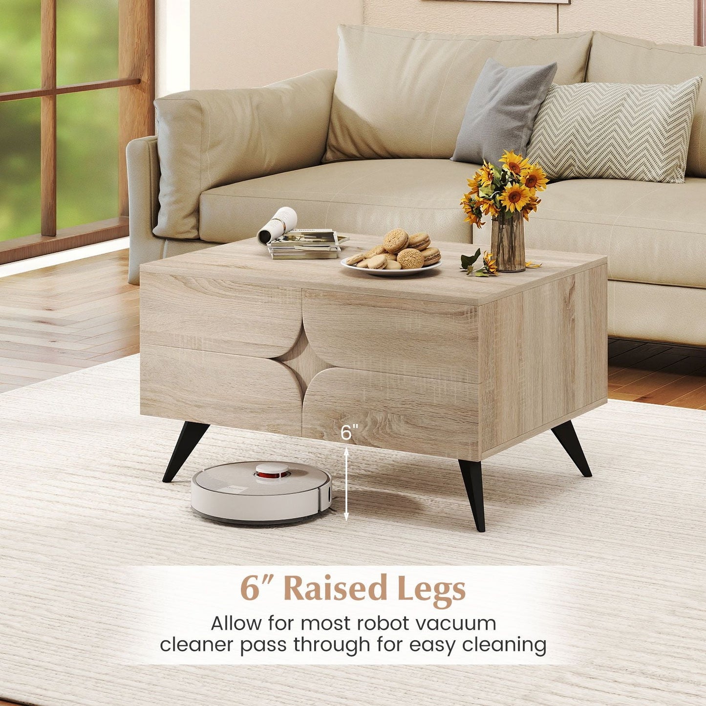 Farmhouse Accent Modern Coffee Table with Storage for Living Room