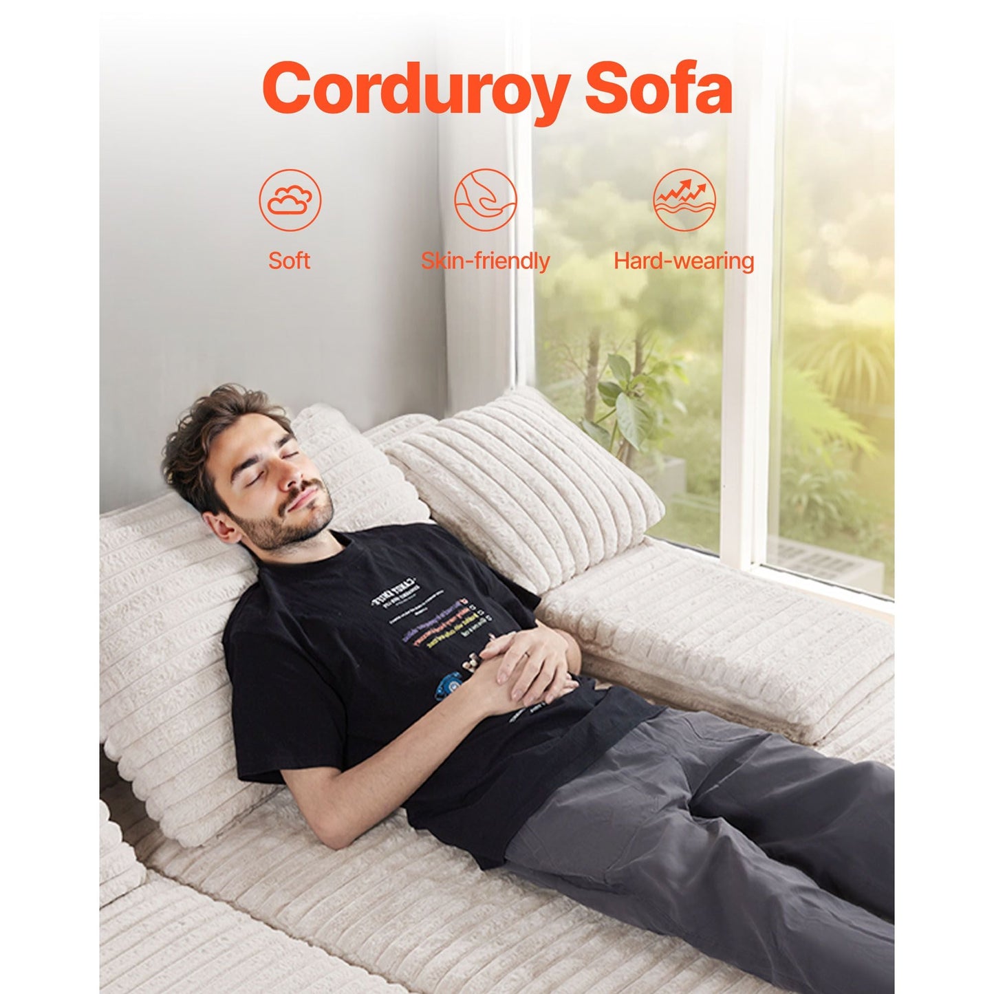 82.7-Inch Oversized Double Chaise Lounge, Corduroy Fabric Sectional