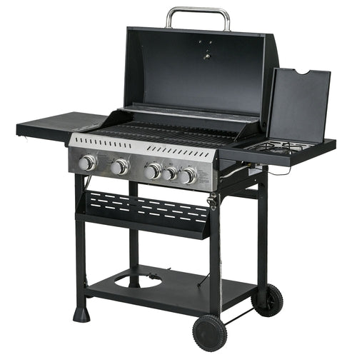 Propane Gas Grill 4+1 Burner 40000 BTU BBQ Trolley with Warming Rack