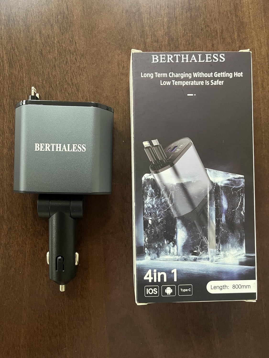 Retractable Car Charger, 4 in 1 Fast Charging Car Charger with USB-C &