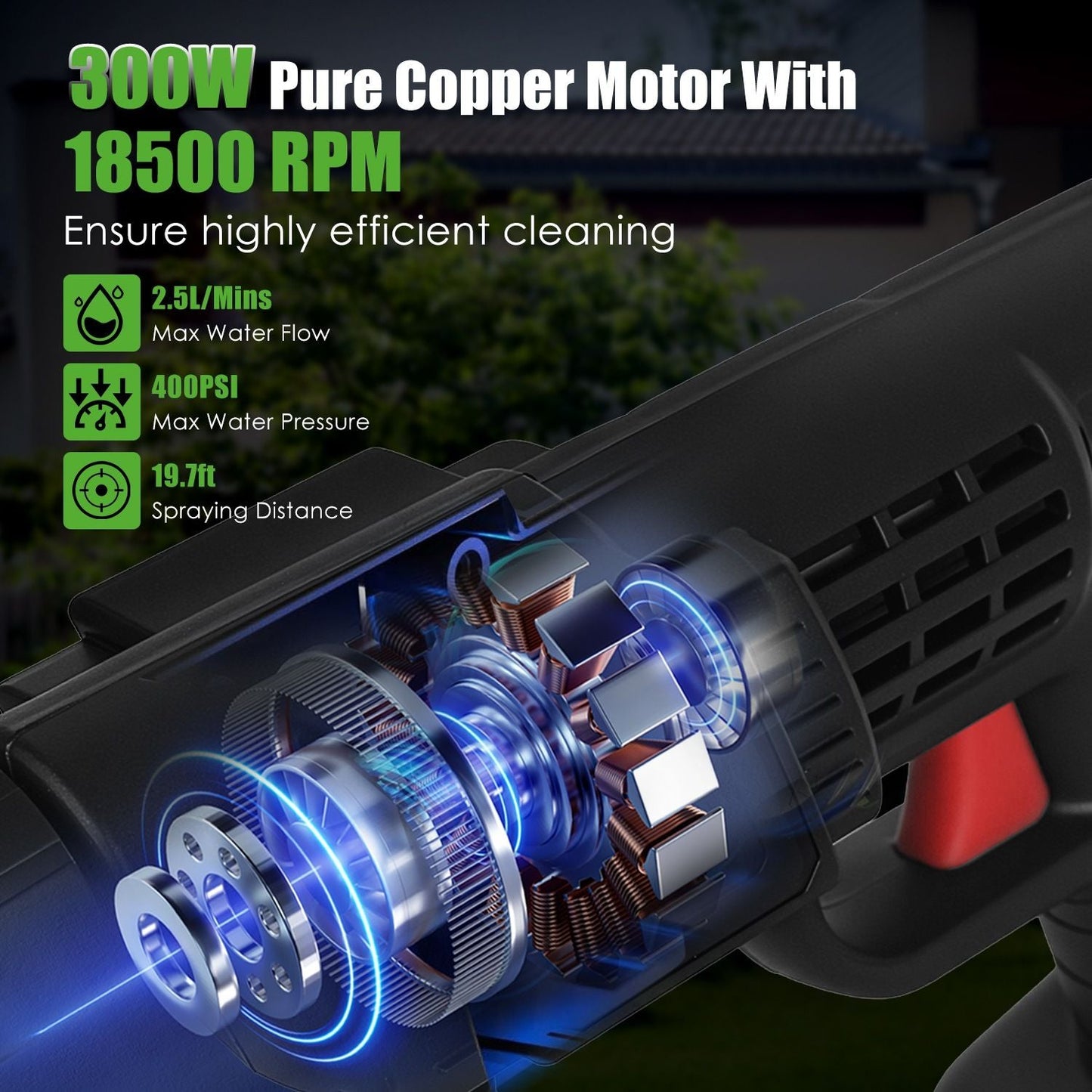 Cordless Pressure Washer 400PSI, 300W Portable Power Washer with 2