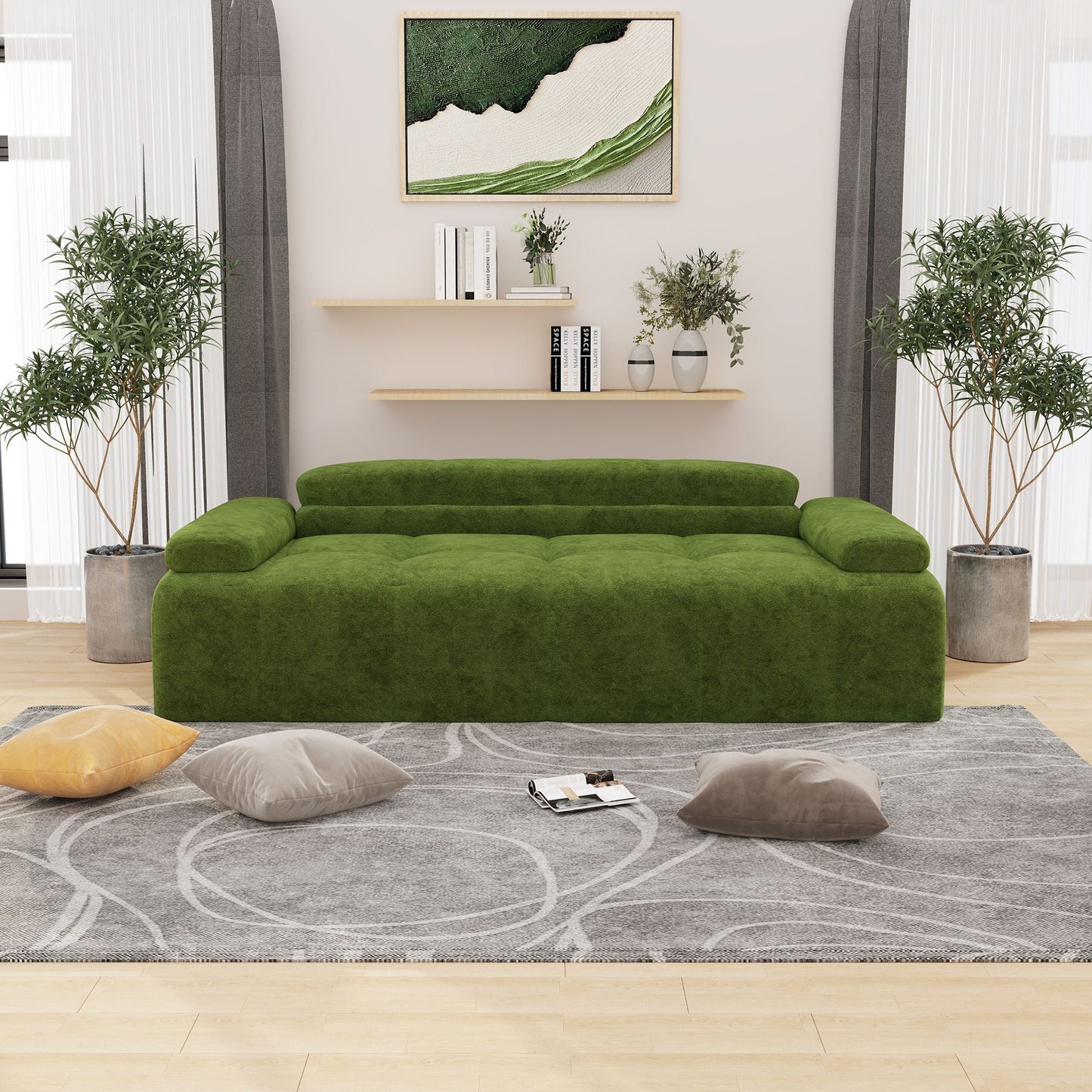 Modern Sofa Bed,Velvet Sleeper Couch,3 Seater Tufted Sofa,And
