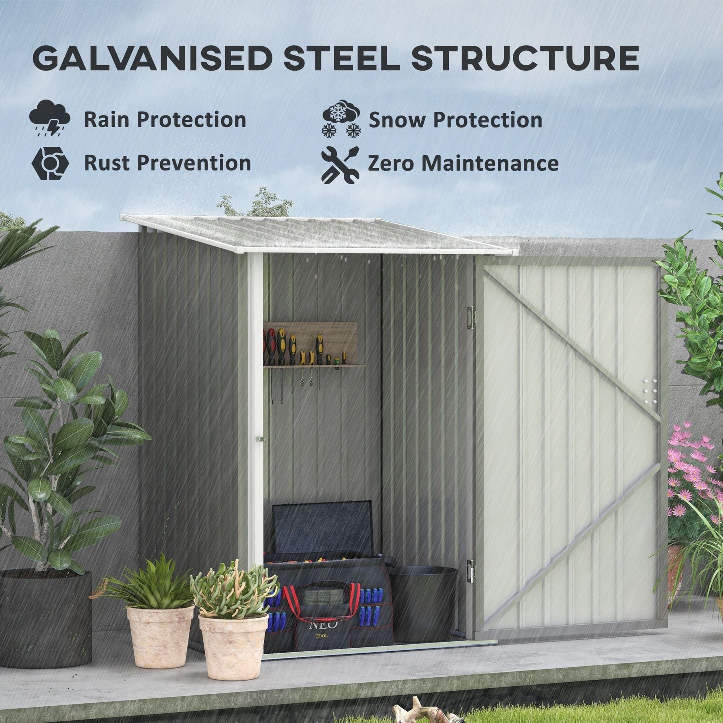 Lean-to Garden Storage Shed 3.3x3.4 ft Galvanized Steel with Lockable