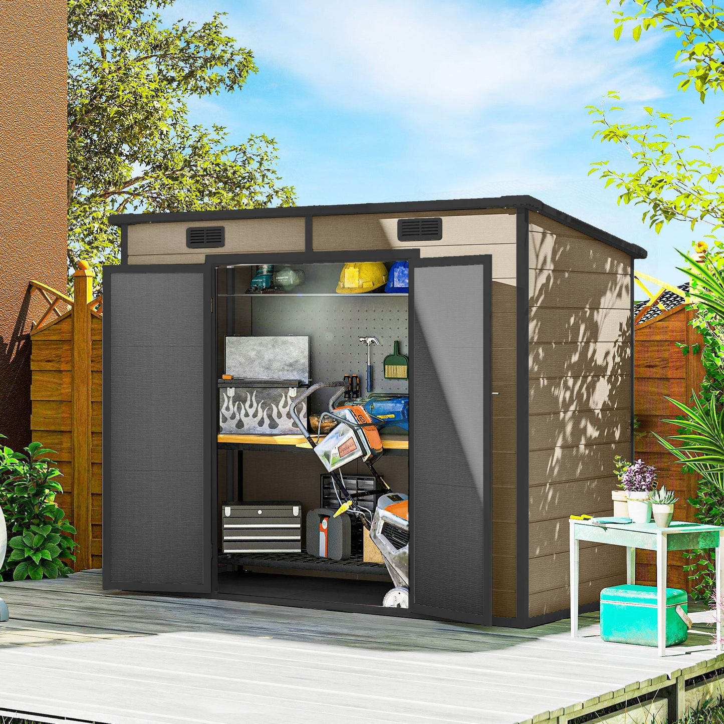 8' x 4' Plastic Outdoor Storage Shed with Floor, Window, Lockable