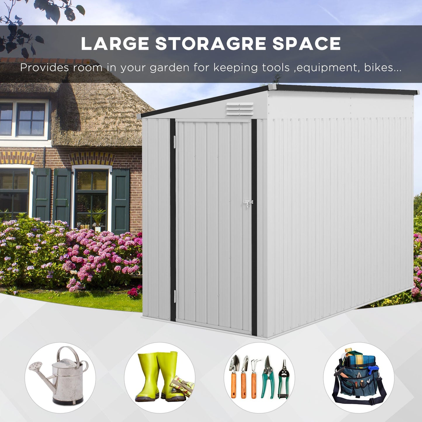 Metal Garden Shed 4x8 ft Lean-to Outdoor Tool House with Lockable Door
