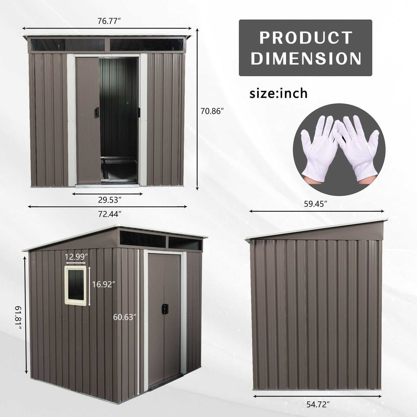 6ft x 5ft Outdoor Metal Storage Shed With window Transparent plate
