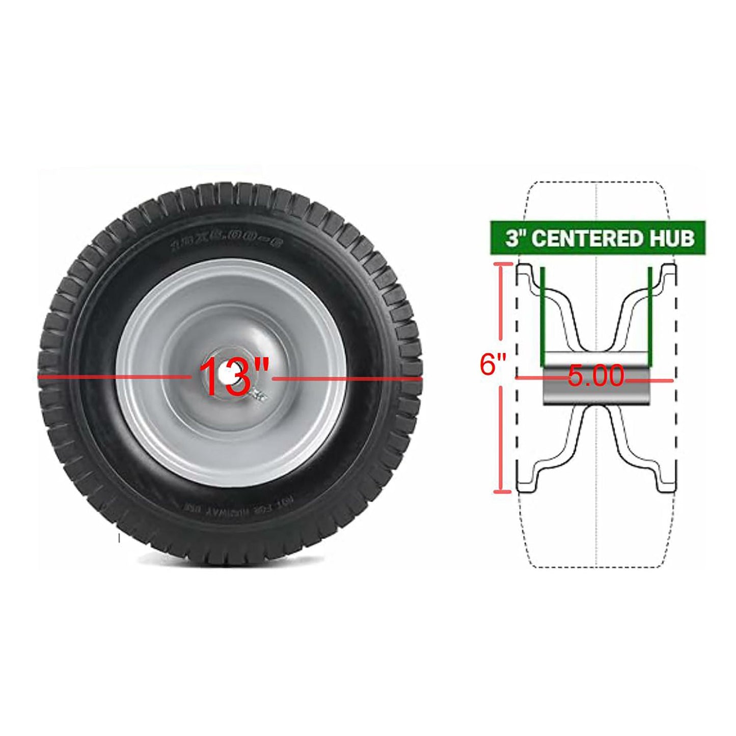 (4-Pack) 13x5.00-6 Flat Free Tire and Wheel Assemblies - Compatible