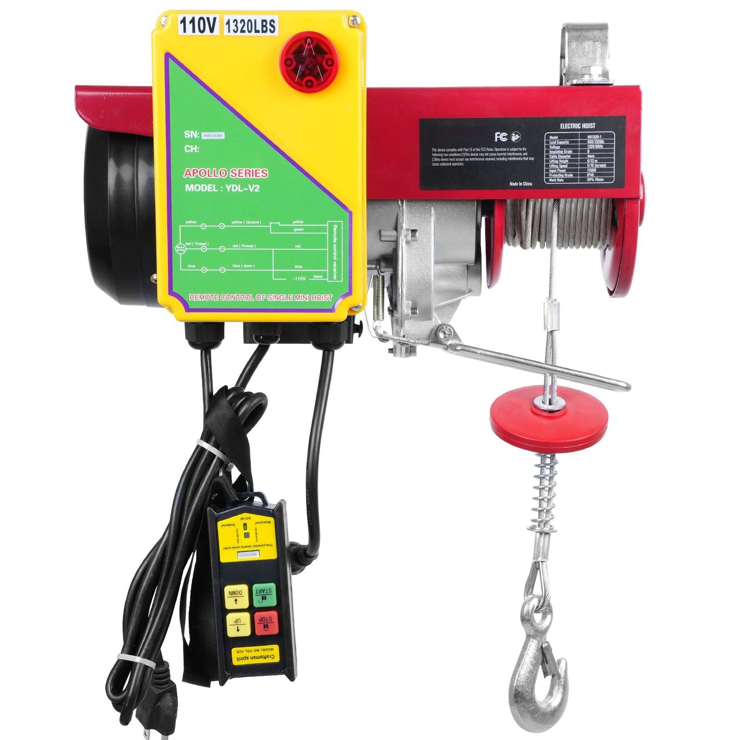 Electric Hoist, 1320 lbs Lifting Capacity, 1150W 110V Electric Steel