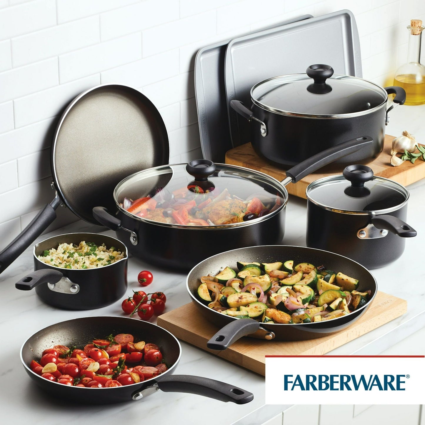 Easy Clean 22 Pcs Nonstick Cookware Set Includes Griddle Pan and