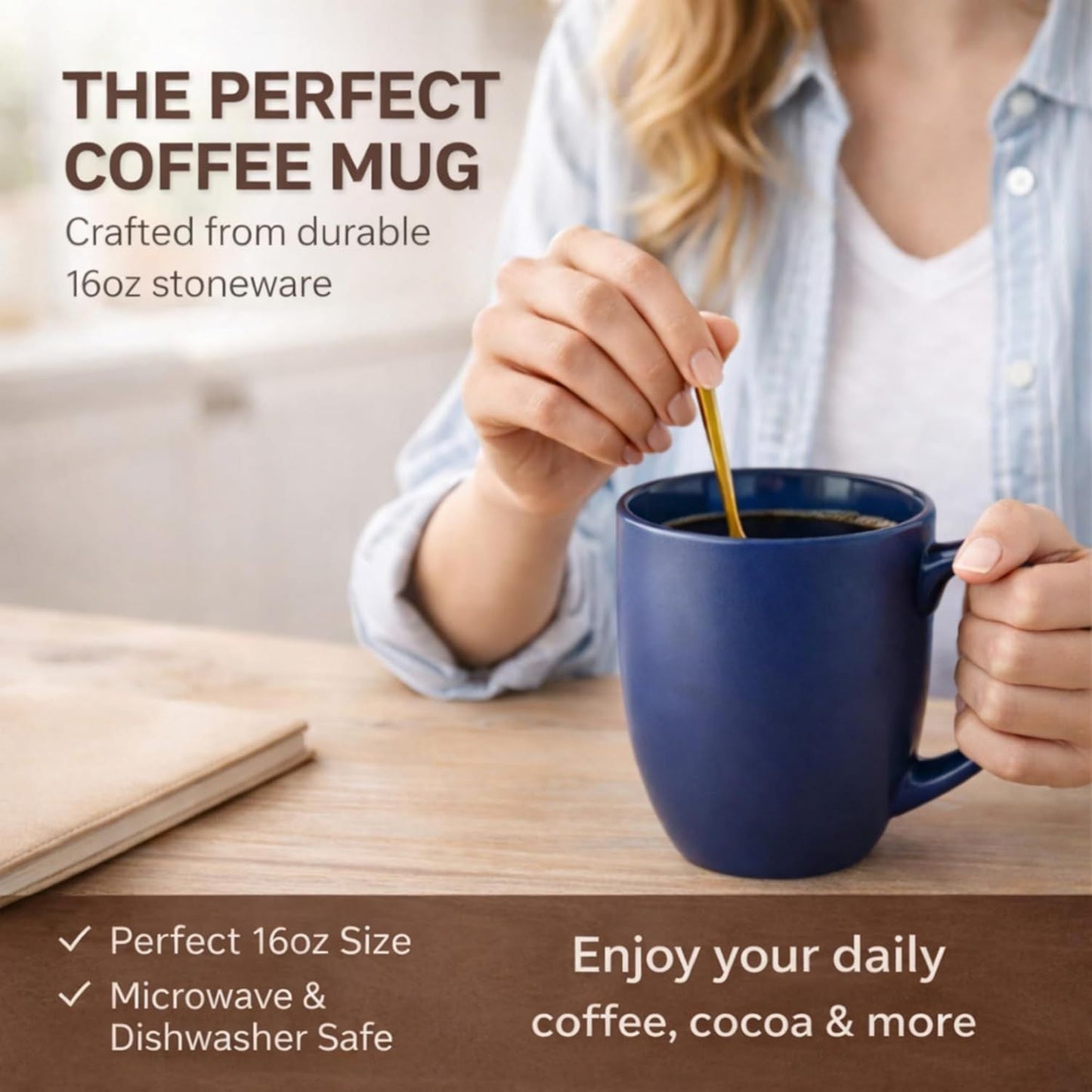 16oz Coffee Mugs Set of 6, Large Ceramic Coffee Mugs for Men, Women,