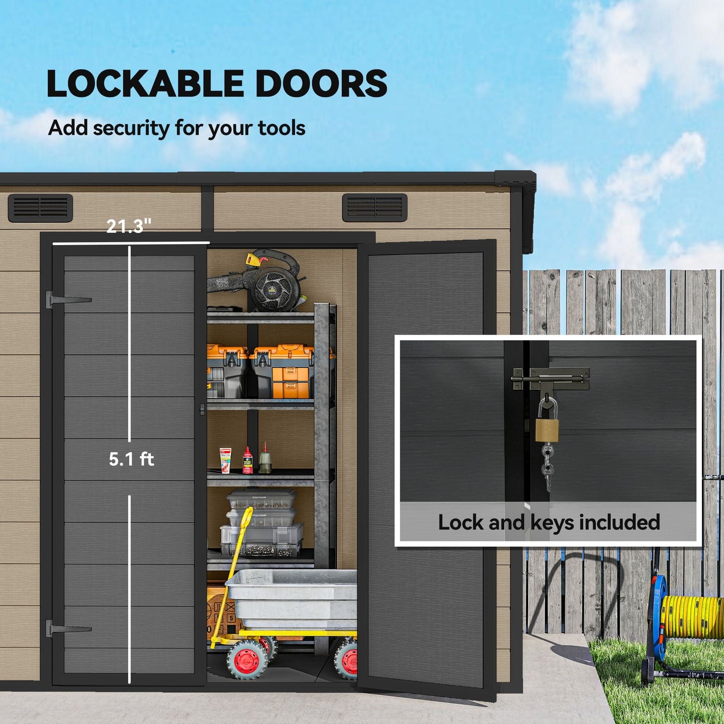 8' x 4' Plastic Outdoor Storage Shed with Floor, Window, Lockable