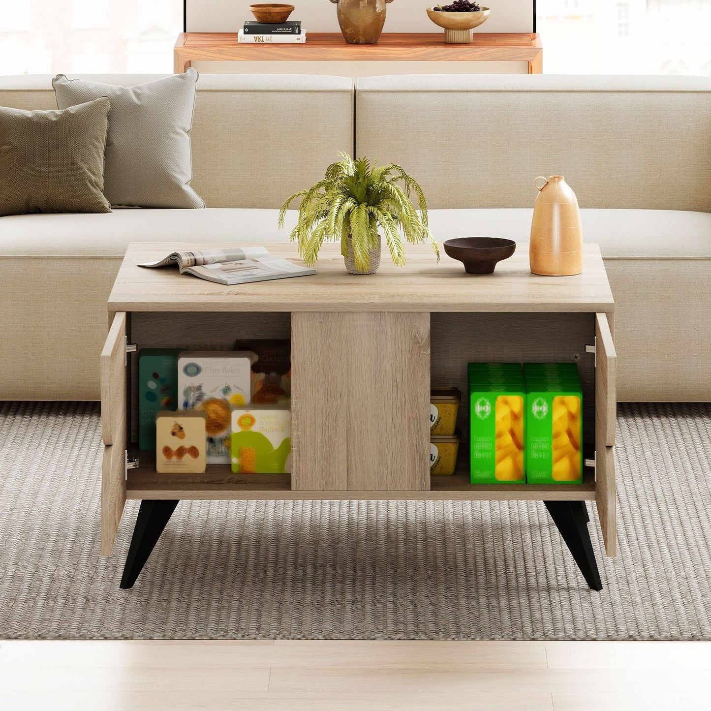 Farmhouse Accent Modern Coffee Table with Storage for Living Room
