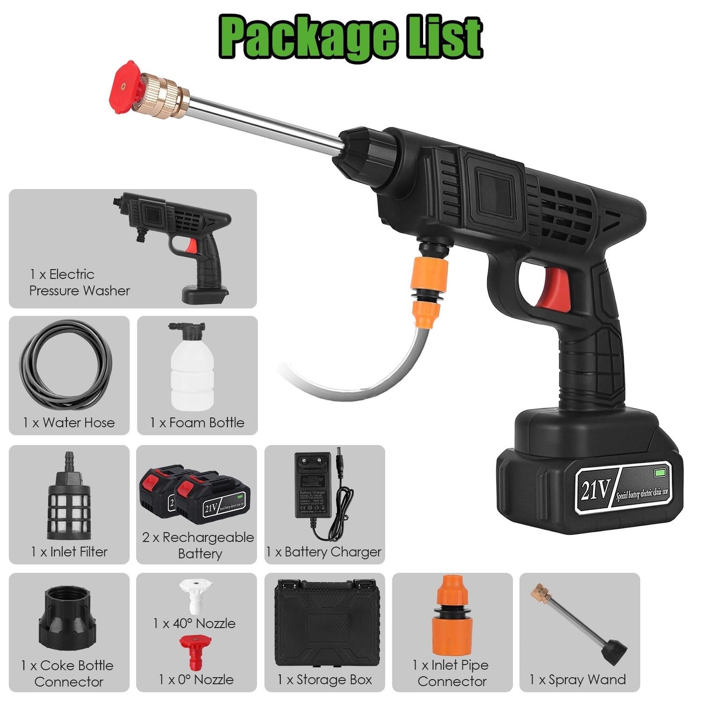 Cordless Pressure Washer 400PSI, 300W Portable Power Washer with 2