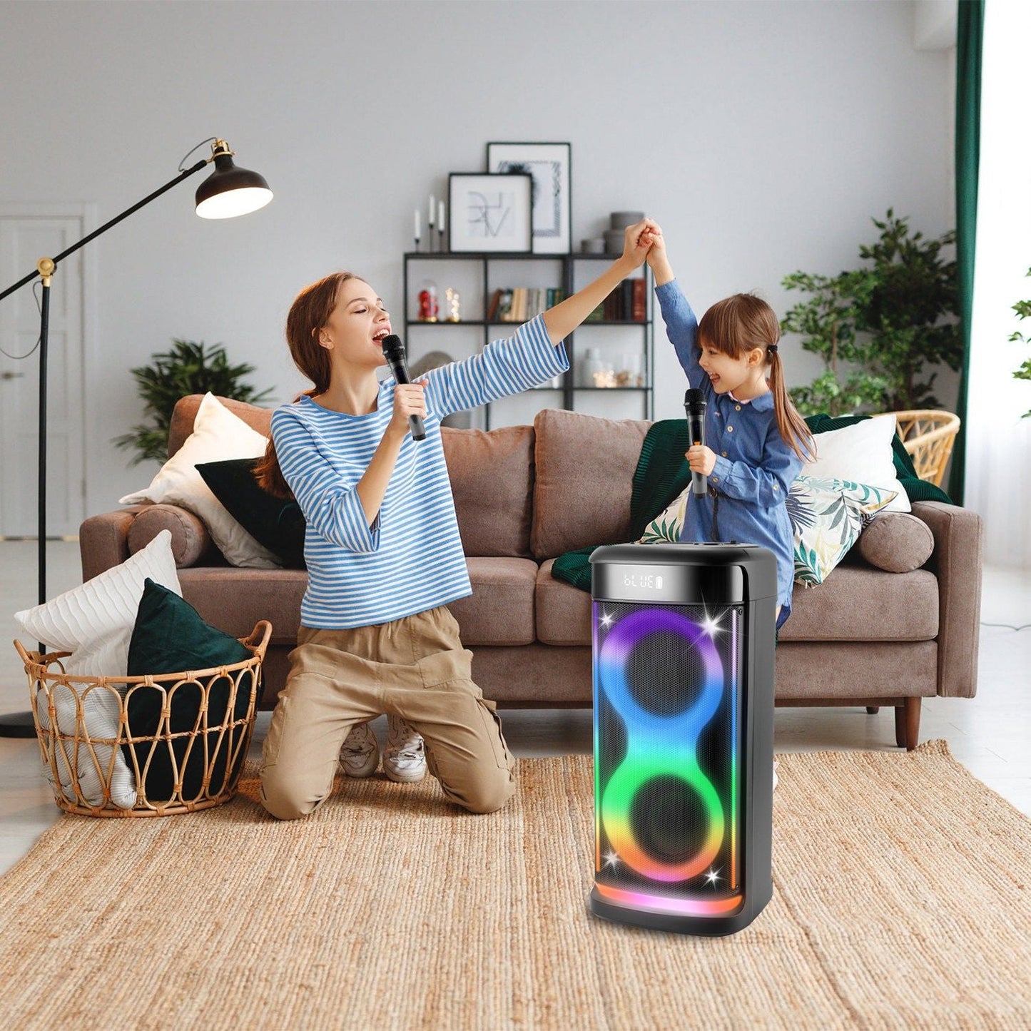 Portable Wireless Party Speaker with LED Light Wireless Mic Remote