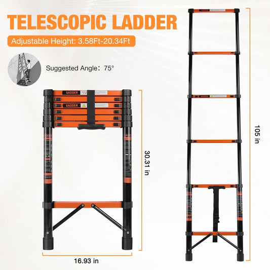 Telescopic Roof Ladder, Heavy-Duty Stainless Steel with Anti-Slip