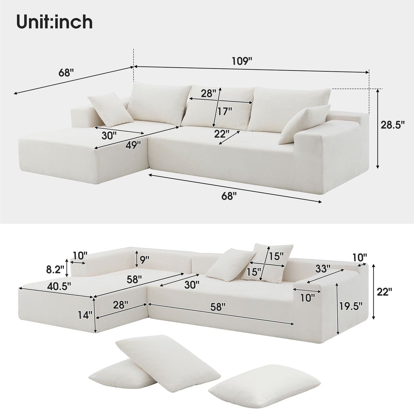 109*68" Modular Sectional Living Room Sofa Set, Modern Minimalist