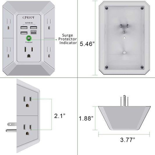 USB Wall Charger, Surge Protector, QINLIANF 5 Outlet Extender with 4
