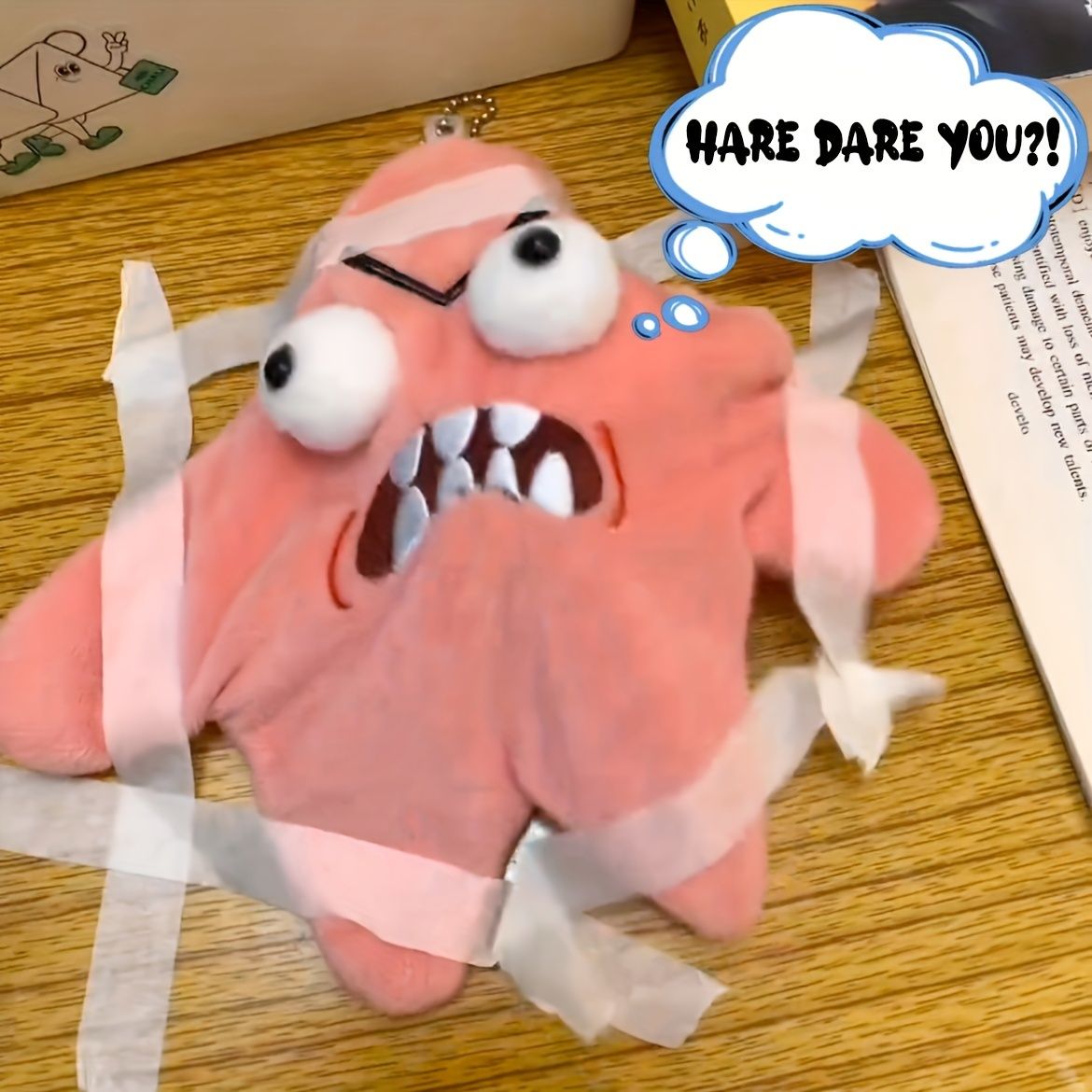 Grumpy Starfish, Pink Kicking Starfish Plush Pendant, Funny Spoofing