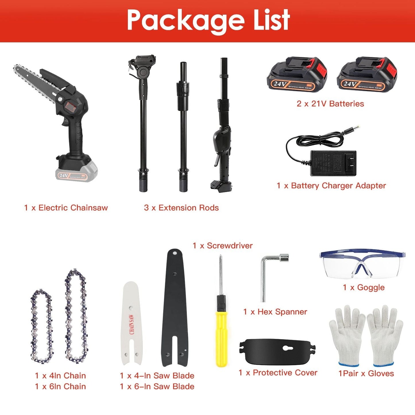 2-in-1 Cordless Pole Saw & Mini Chainsaw Electric Mini Chainsaw Length