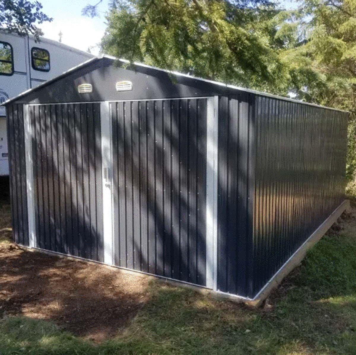 13' x 20' Metal Garage Shed with Double Front Doors, 7'9" Peak Height,