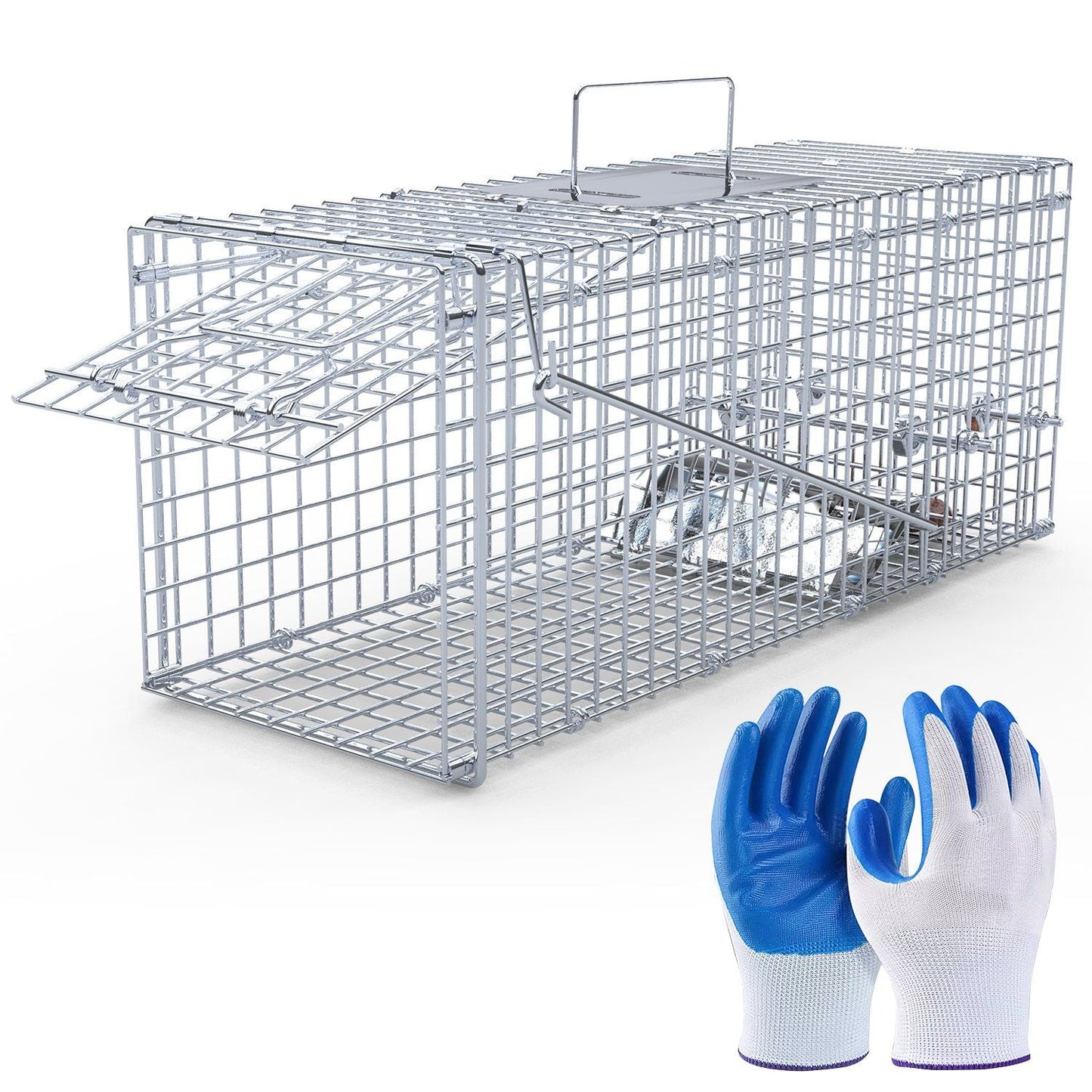 25.59Inch Live Humane Animal Trap Cage Heavy Duty Folding Catch And