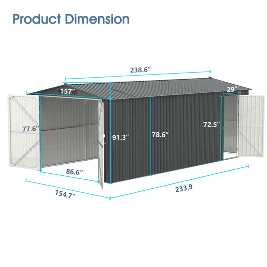 Outdoor Storage Shed 20x13 FT, Metal Garden Shed Backyard Utility Tool