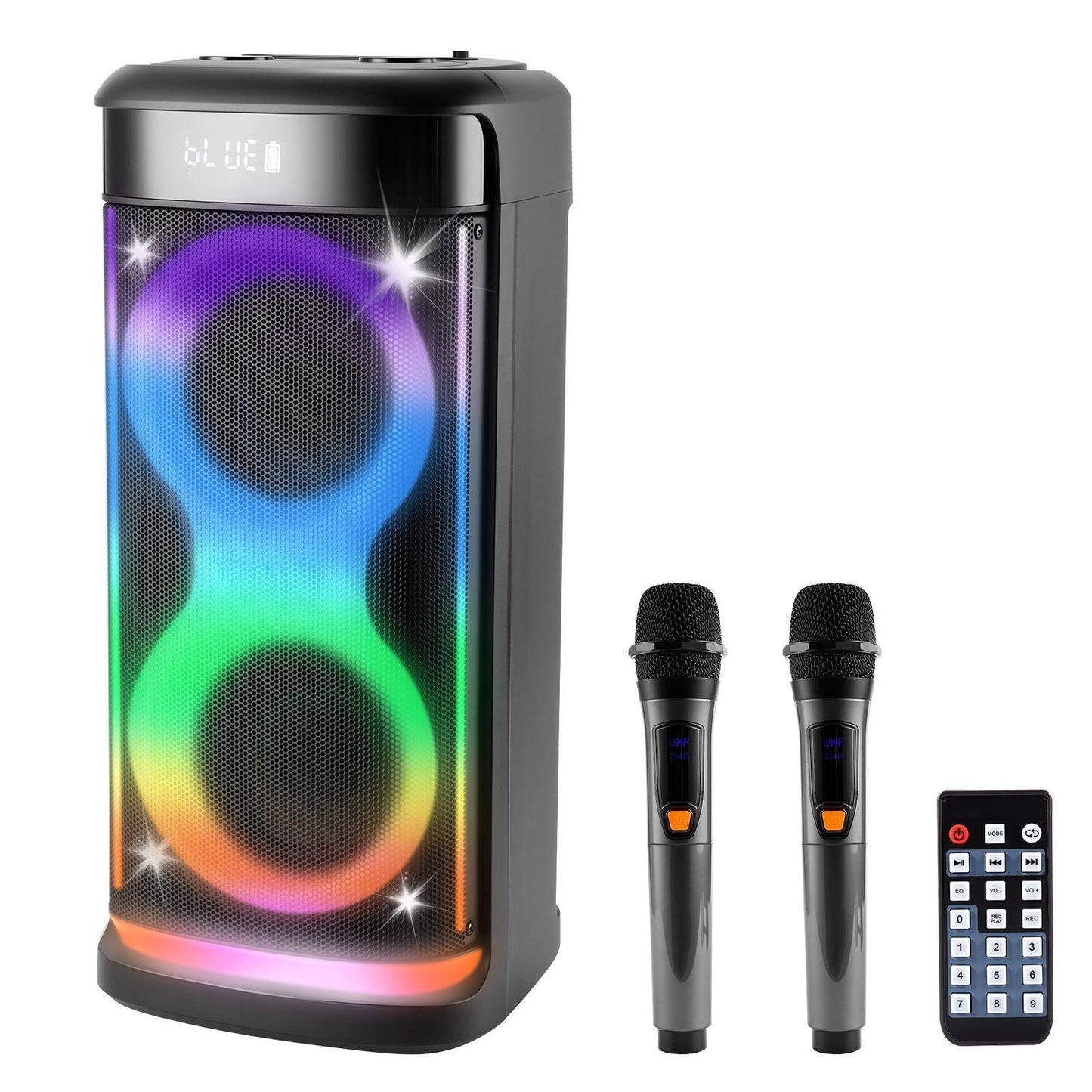 Portable Wireless Party Speaker with LED Light Wireless Mic Remote