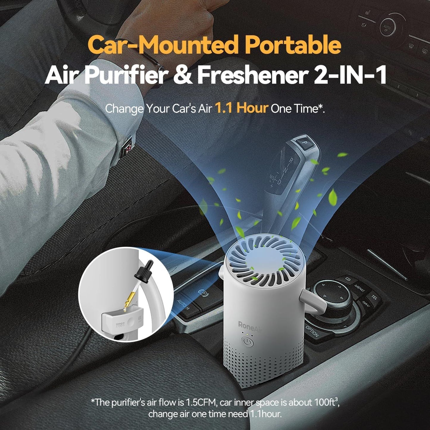 Car Air Purifier, Cordless Portable Air Purifier for Car, Office,