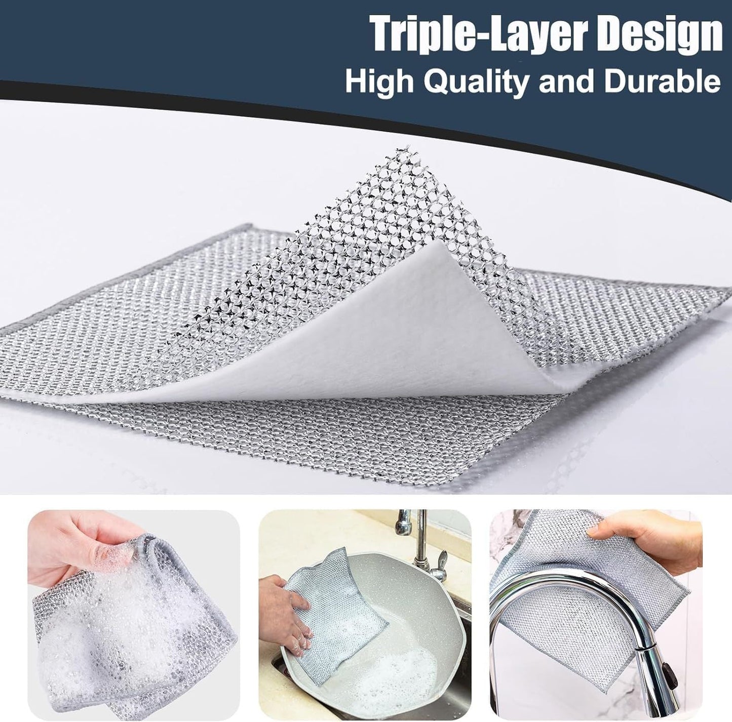 20 Pcs New Upgrade Steel Wire Dishcloth,Triple-Layer Steel Wire