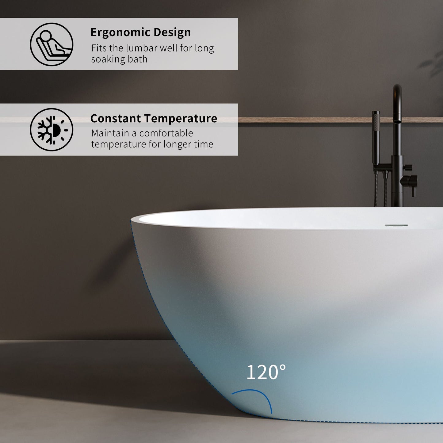 70.8″Solid Surface Matte Tub, Solid Surface Soaking Tub, Stone Resin