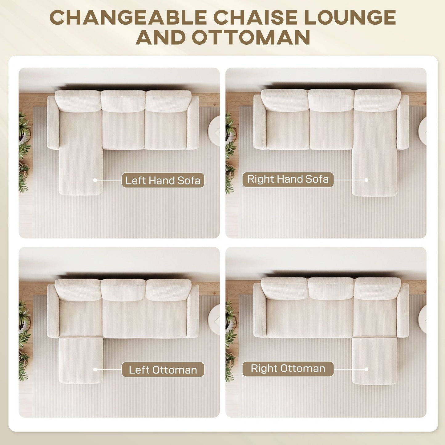 Sectional Sofa, L Shaped Couch, with Reversible Chaise or Ottoman,